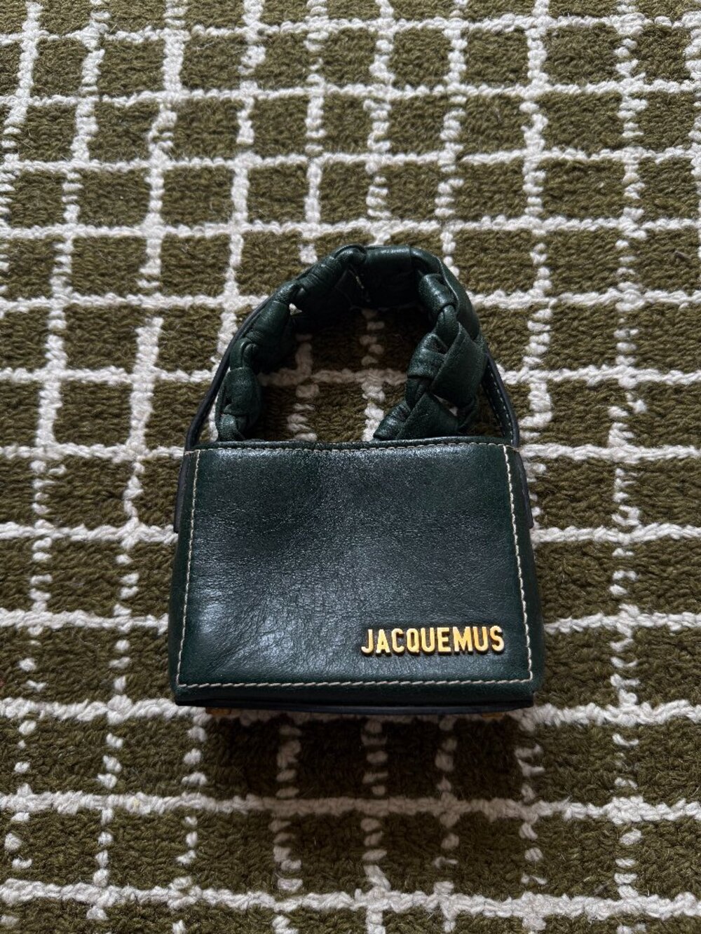 Jacquemus Le Sac Noeud Braided Handle Mini Bag Dark Green Leather Gold Hardware